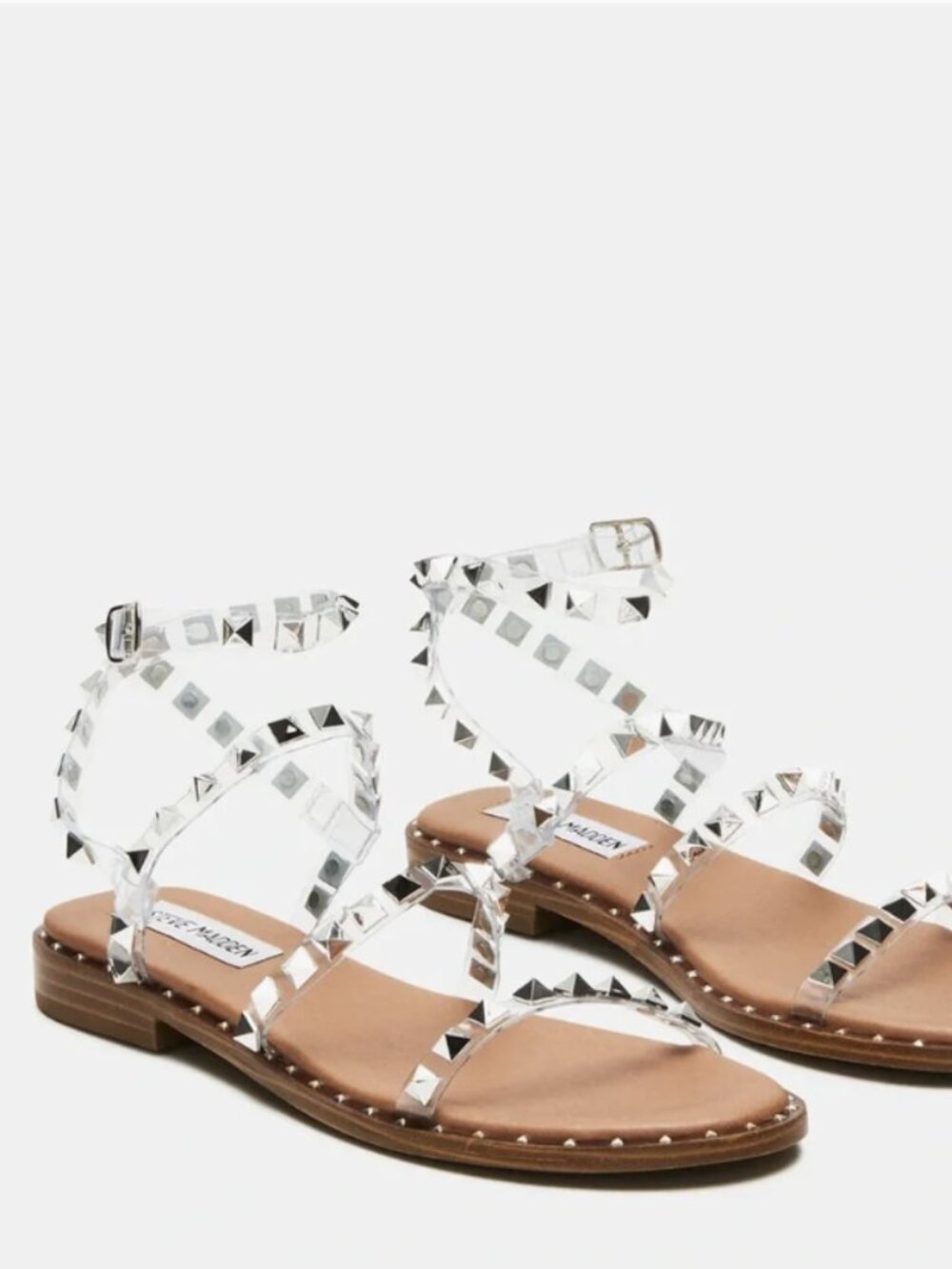 Steve Madden Travel Clear Jelly Studded Sandals Pyramid Stud Flat Sandals Sz 7.5